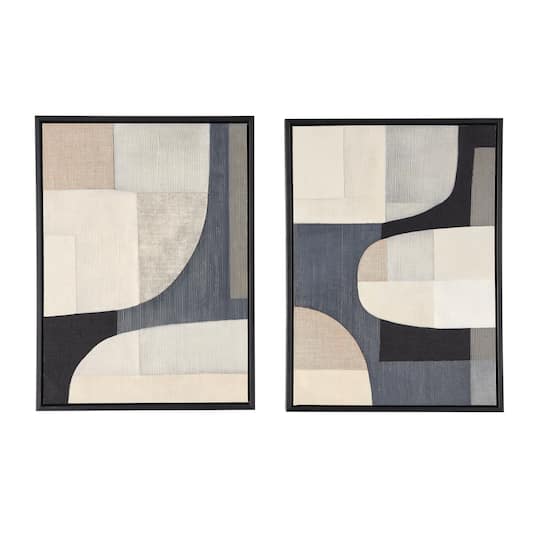 Wooden Geometric Mixed Media Home Wall Décor with Black Frames, Pack of 2